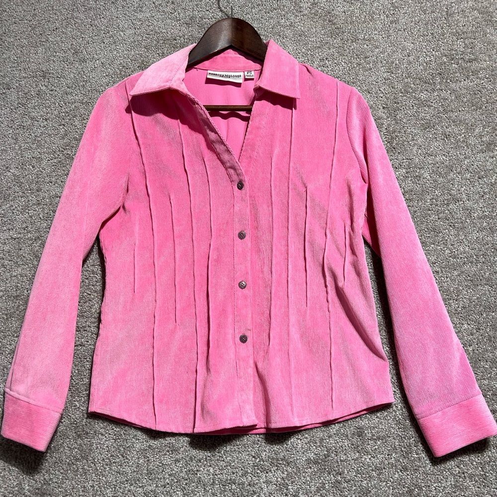 Rebecca Malone Woman’s Pink Corduroy Button Front Blouse Top Size Petite Small